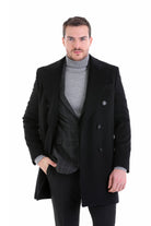 Regular Fit Cachet Double Breasted Wool Blend Black