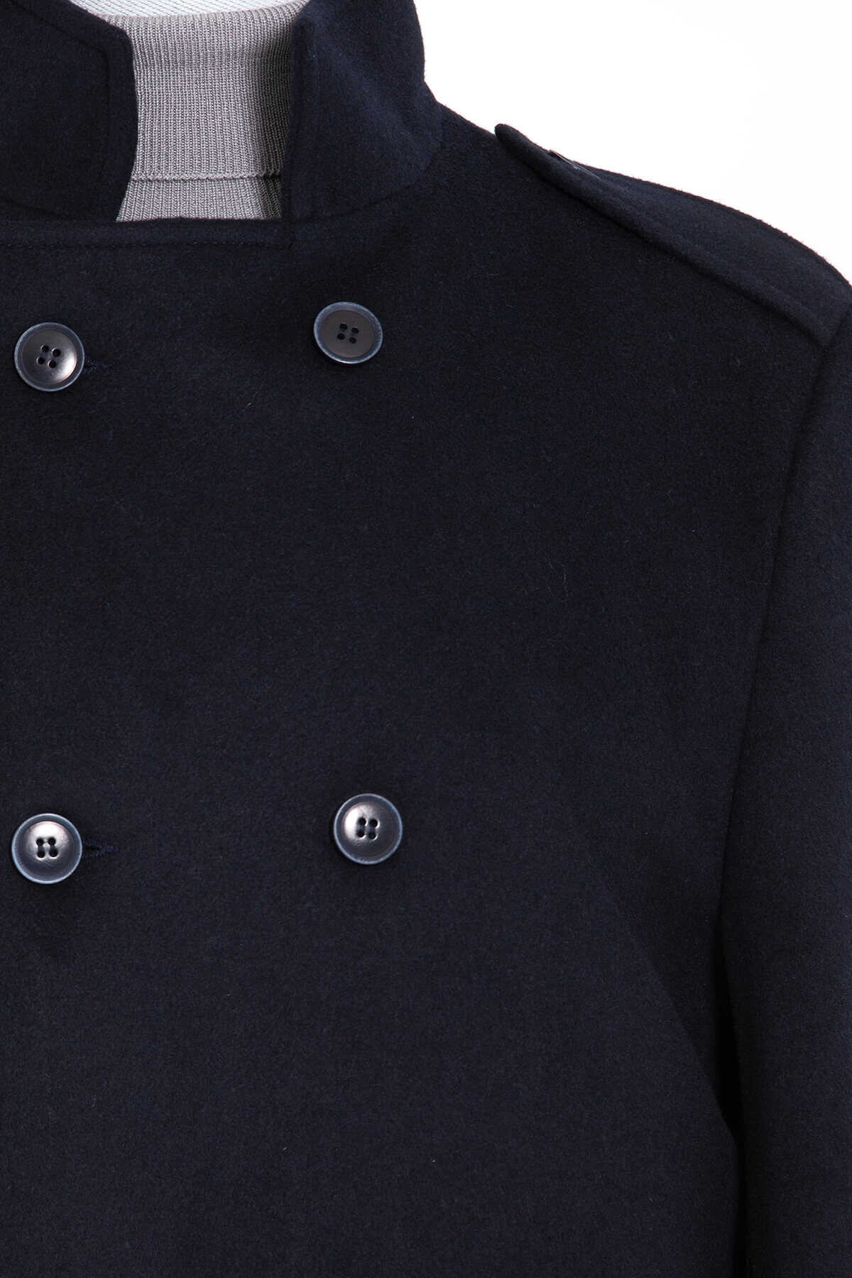 Regular Fit Cachet Double Breasted Wool Blend Navy Overcoat