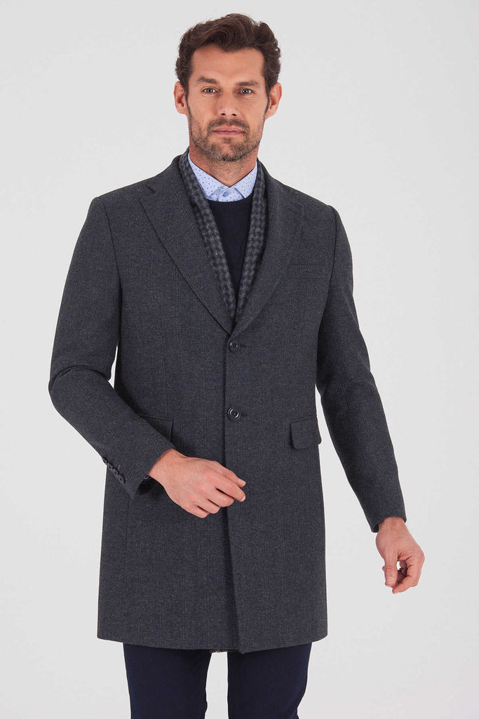 Regular Fit Cachet Fatih Notch Lapel Wool Blend Gray