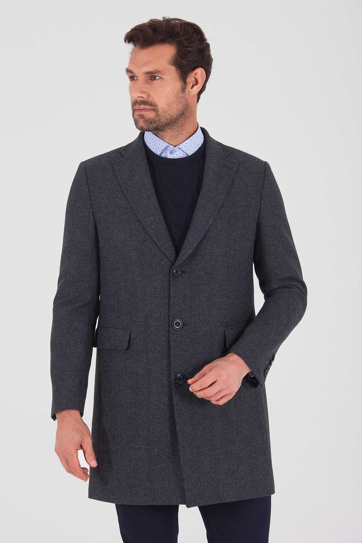 Regular Fit Cachet Fatih Notch Lapel Wool Blend Gray