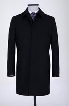 Regular Fit Cachet Flat Collar Wool Blend Black Overcoat