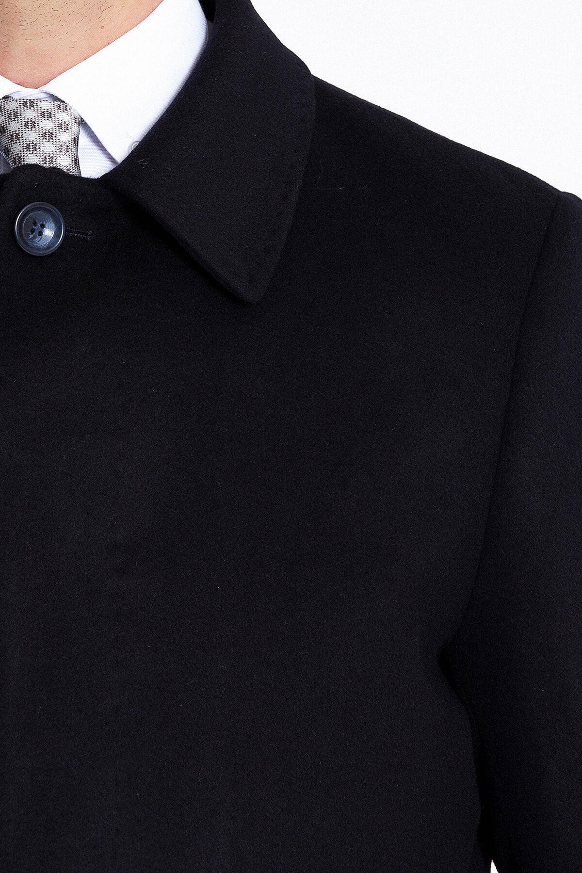 Regular Fit Cachet Flat Collar Wool Blend Navy Overcoat