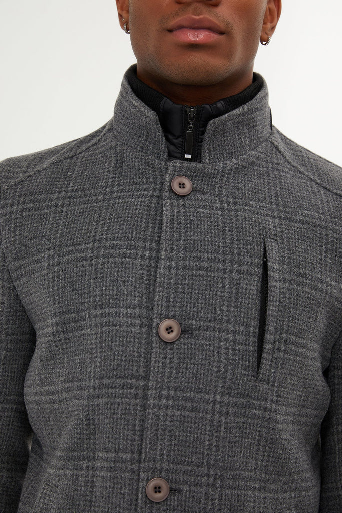 Regular Fit Cachet Manhattan Stand Collar Wool Blend Gray