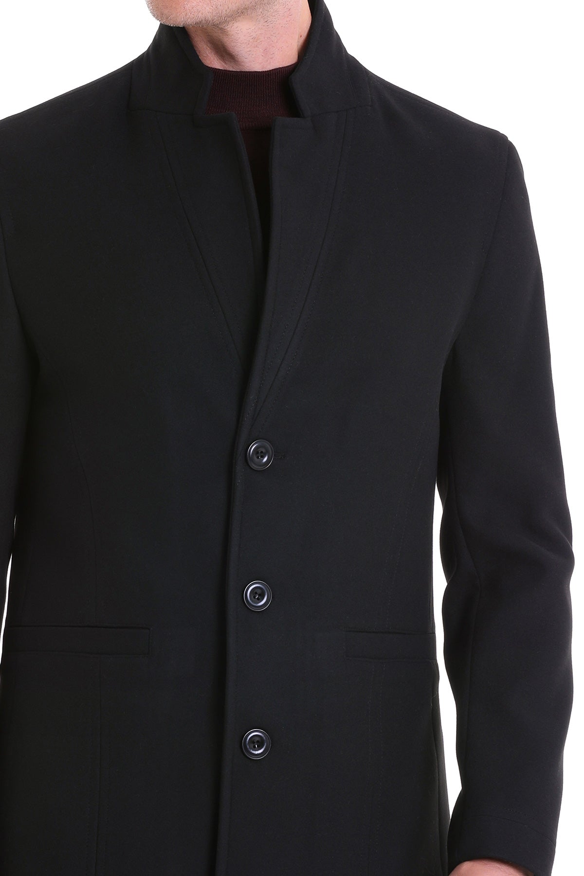 Regular Fit Cachet Notch Lapel Black Overcoat - MIB