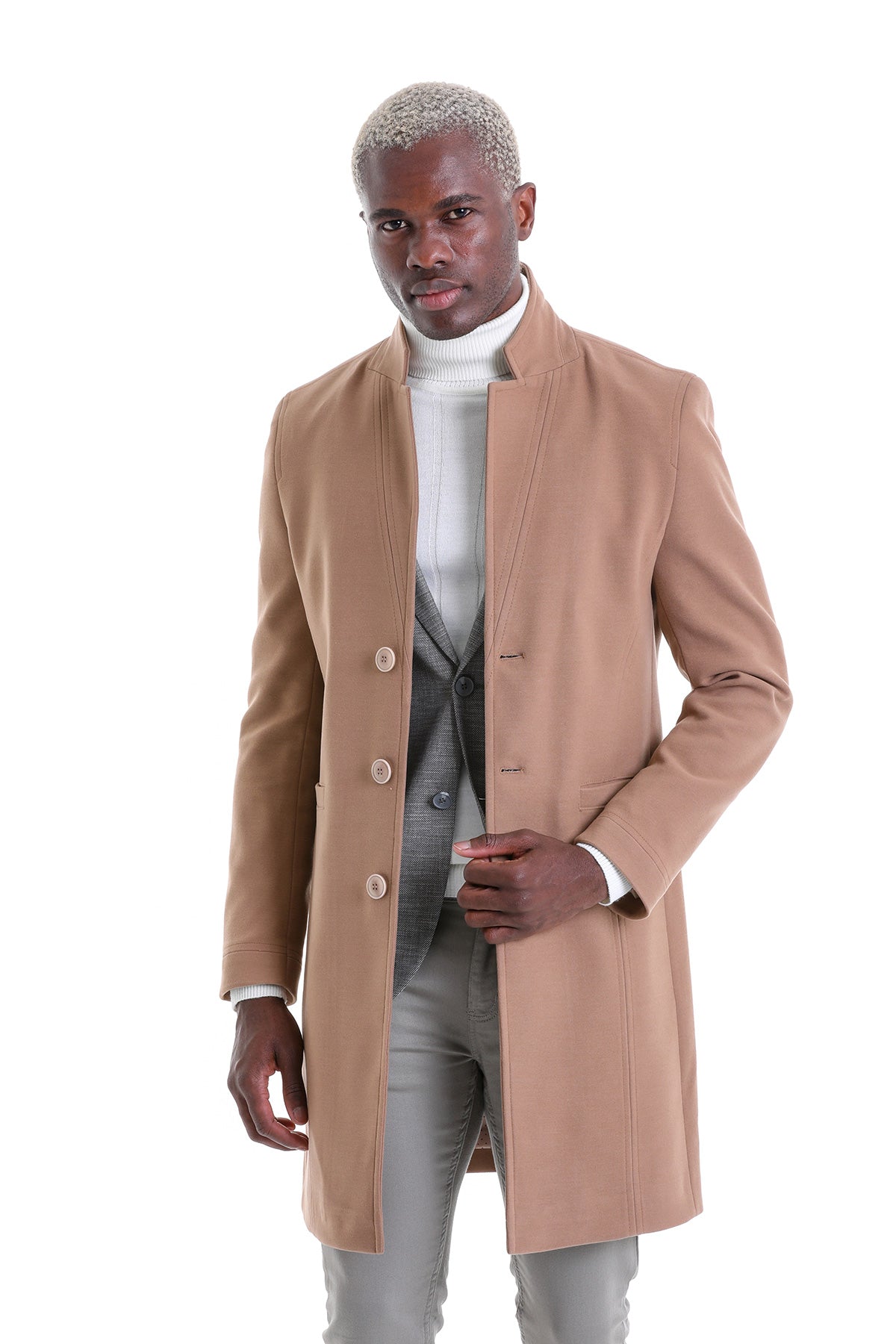 Regular Fit Cachet Notch Lapel Camel Overcoat - MIB