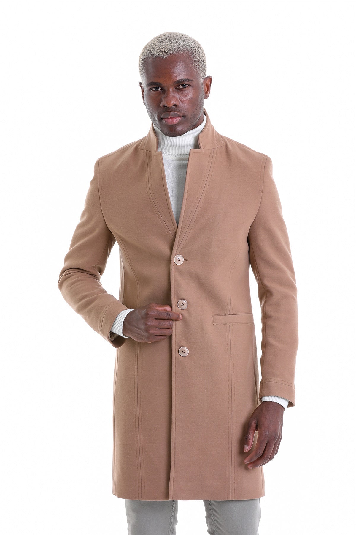 Regular Fit Cachet Notch Lapel Camel Overcoat - MIB