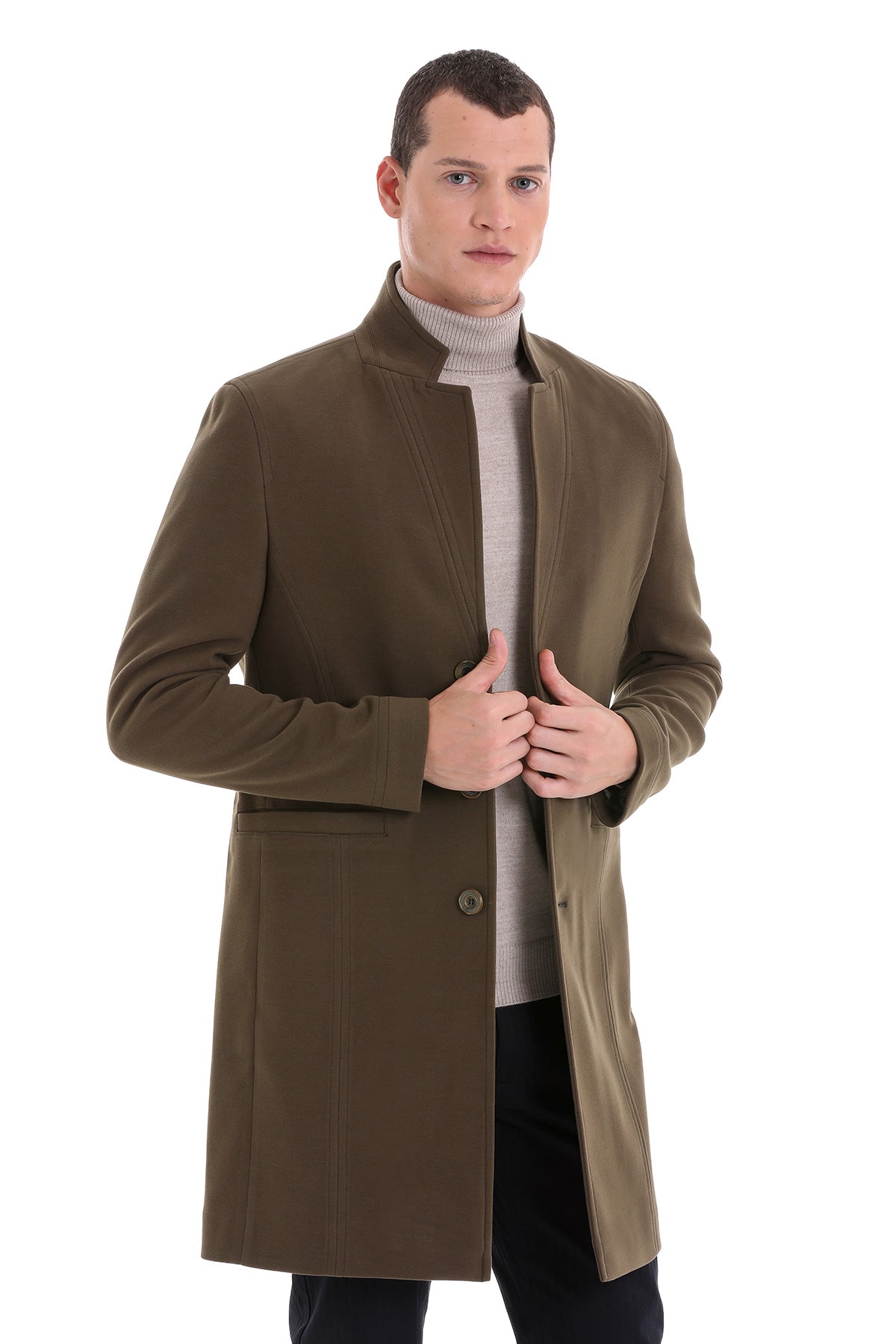 Regular Fit Cachet Notch Lapel Khaki Overcoat - MIB