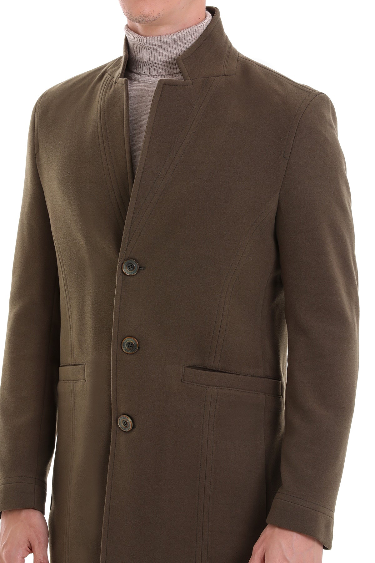 Regular Fit Cachet Notch Lapel Khaki Overcoat - MIB