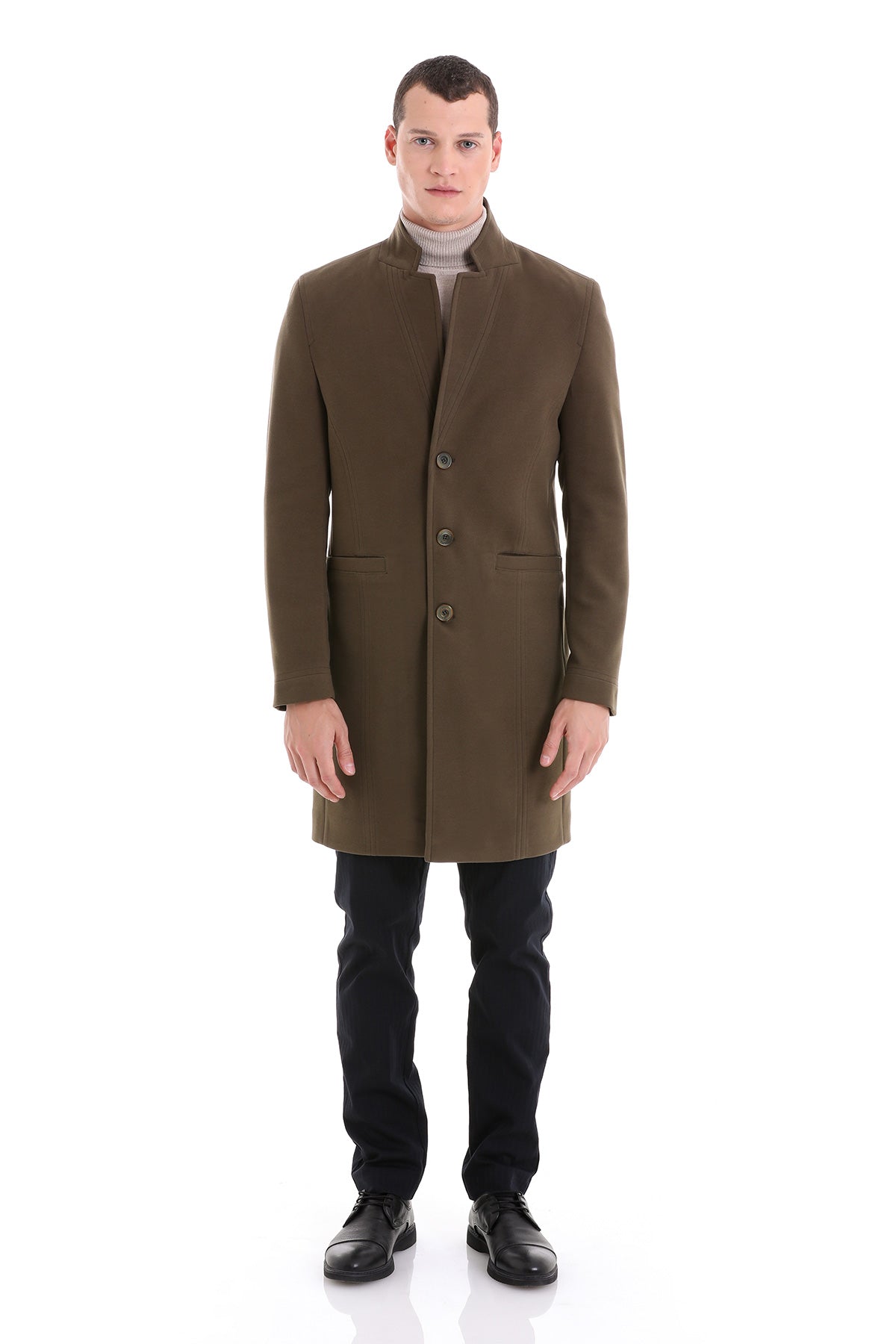 Regular Fit Cachet Notch Lapel Khaki Overcoat - MIB