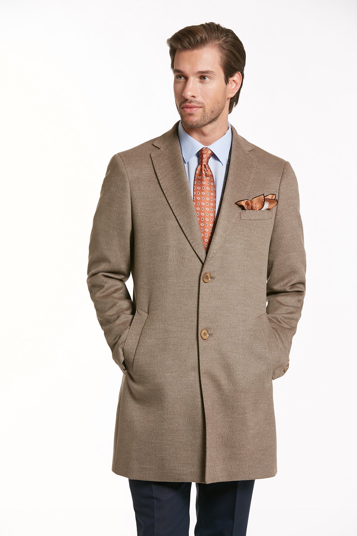 Regular Fit Cachet Notch Lapel Mink Overcoat - SAYKI