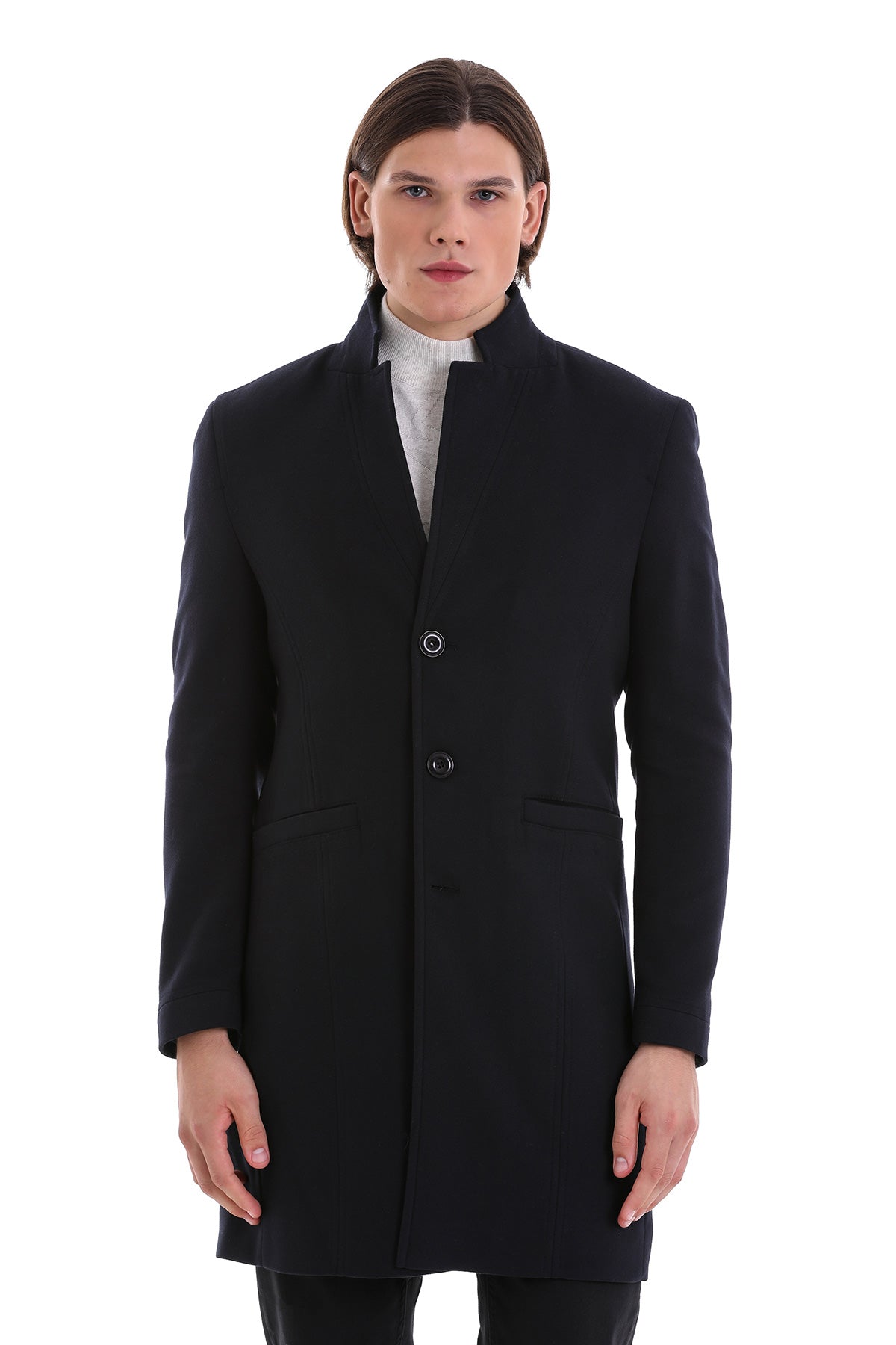 Regular Fit Cachet Notch Lapel Navy Overcoat - MIB