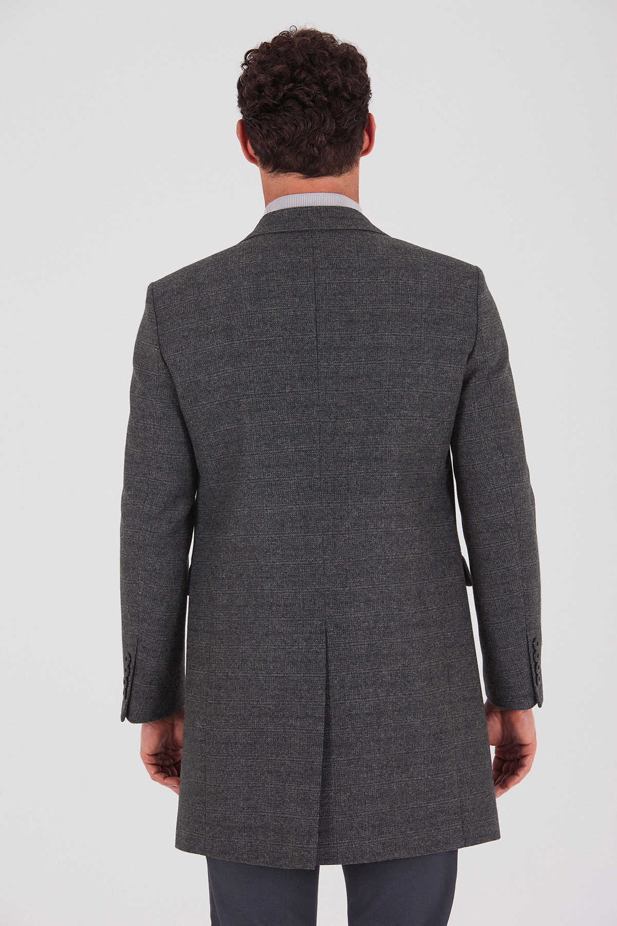 Regular Fit Cachet Notch Lapel Wool Blend Gray Overcoat