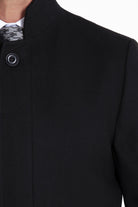 Regular Fit Cachet Stand Collar Black Overcoat - MIB