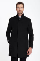 Regular Fit Cachet Stand Collar Black Overcoat - MIB