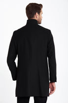 Regular Fit Cachet Stand Collar Black Overcoat - MIB