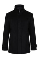 Regular Fit Cachet Stand Collar Wool Blend Black Overcoat