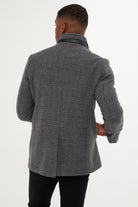 Regular Fit Cachet Stand Collar Wool Blend Gray Overcoat