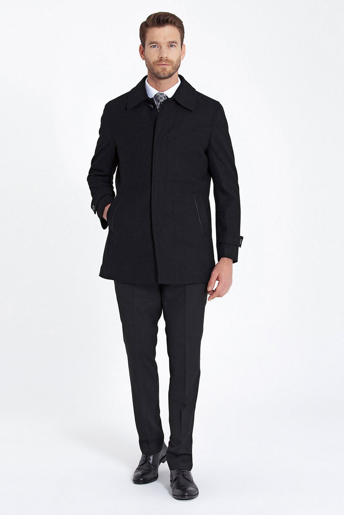 Regular Fit Cachet Valantin Flat Collar Wool Blend Black