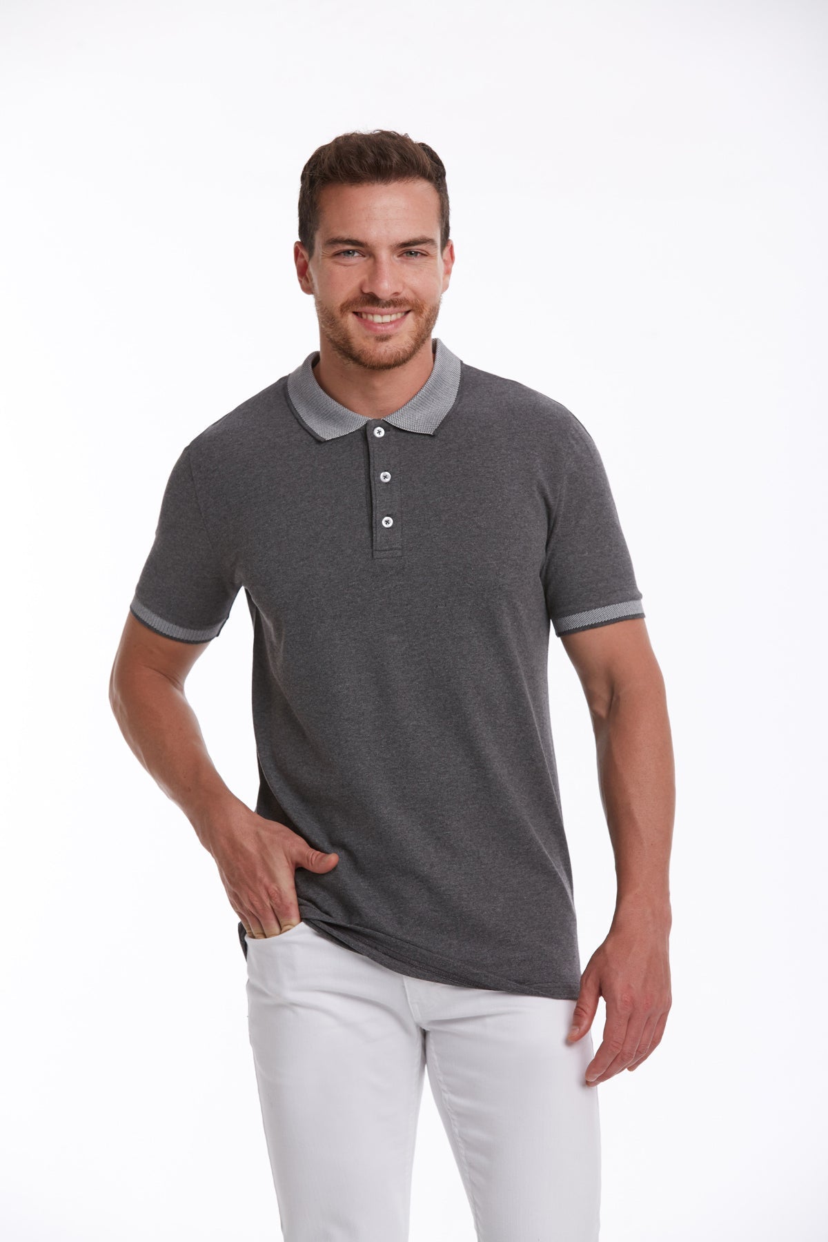 Regular Fit Charcoal Basic Cotton Polo T-Shirt - MIB