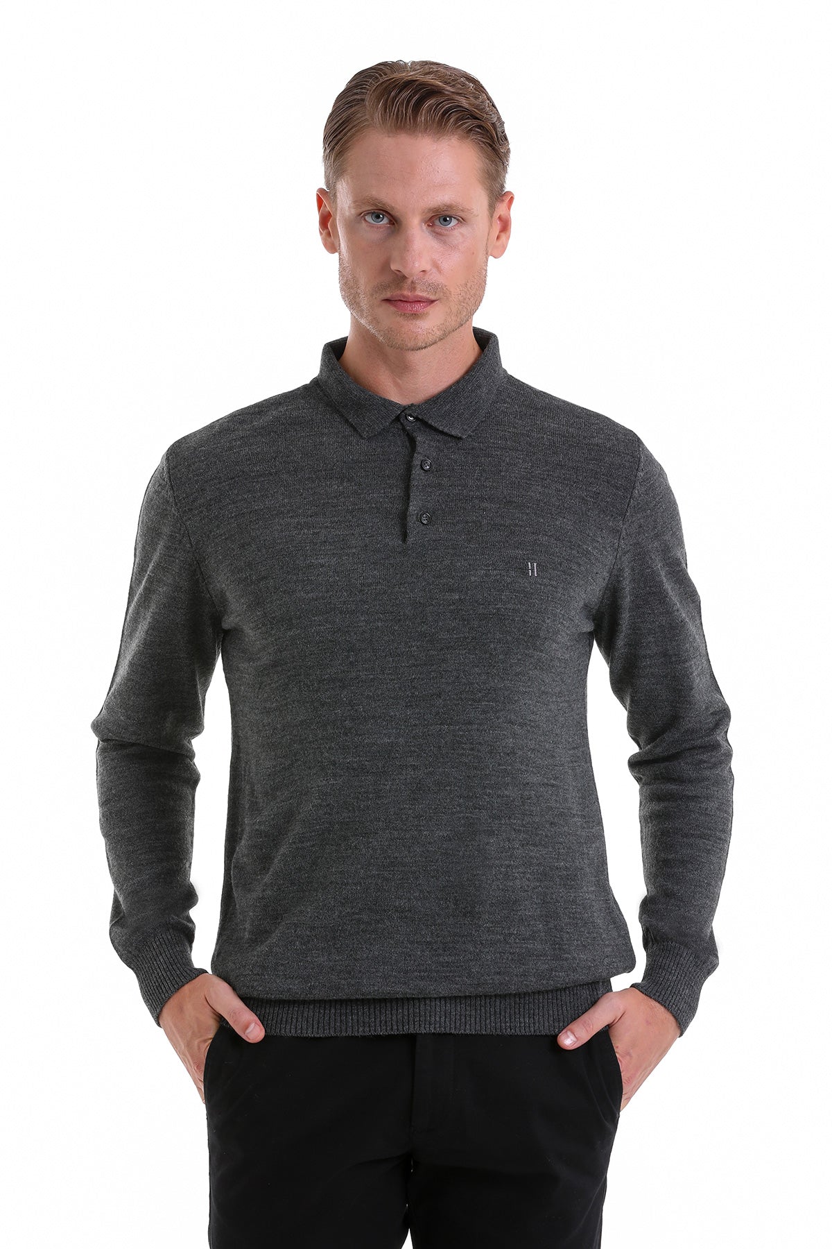 Regular Fit Charcoal Polo Sweater - MIB