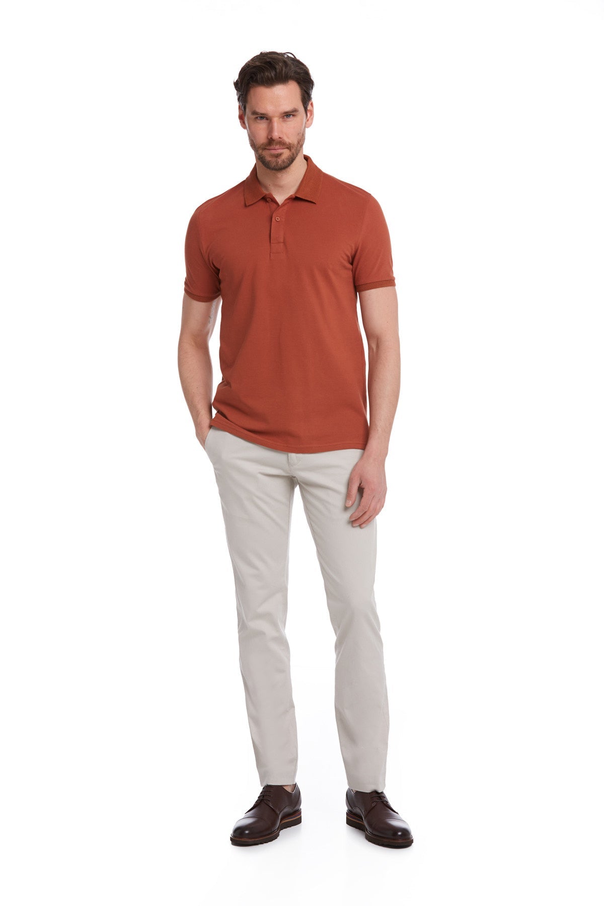 Regular Fit Cinnamon Basic Cotton Polo T-Shirt - MIB