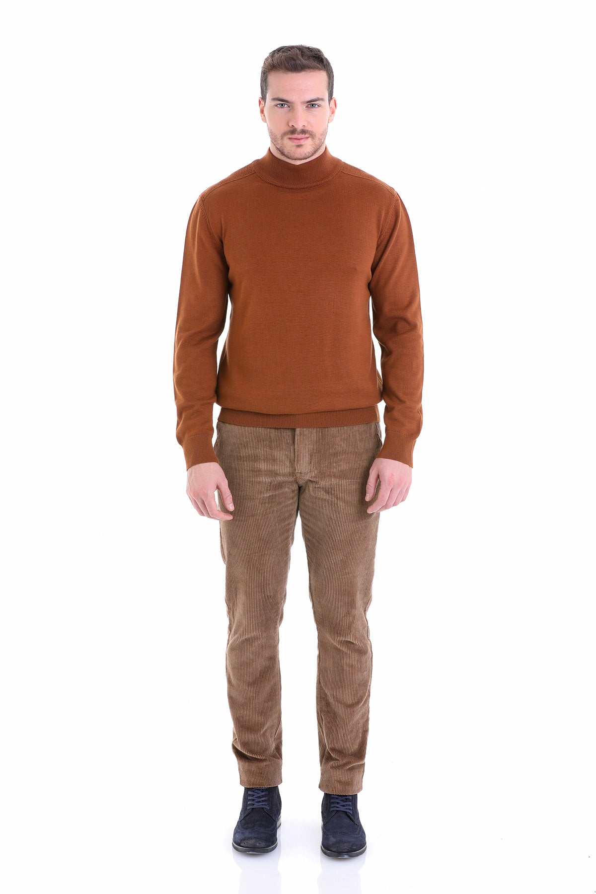 Regular Fit Copper Cotton Blend Mock Neck Sweater - SAYKI