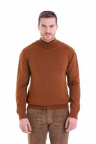 Regular Fit Copper Cotton Blend Mock Neck Sweater - SAYKI