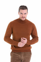 Regular Fit Copper Cotton Blend Mock Neck Sweater - SAYKI