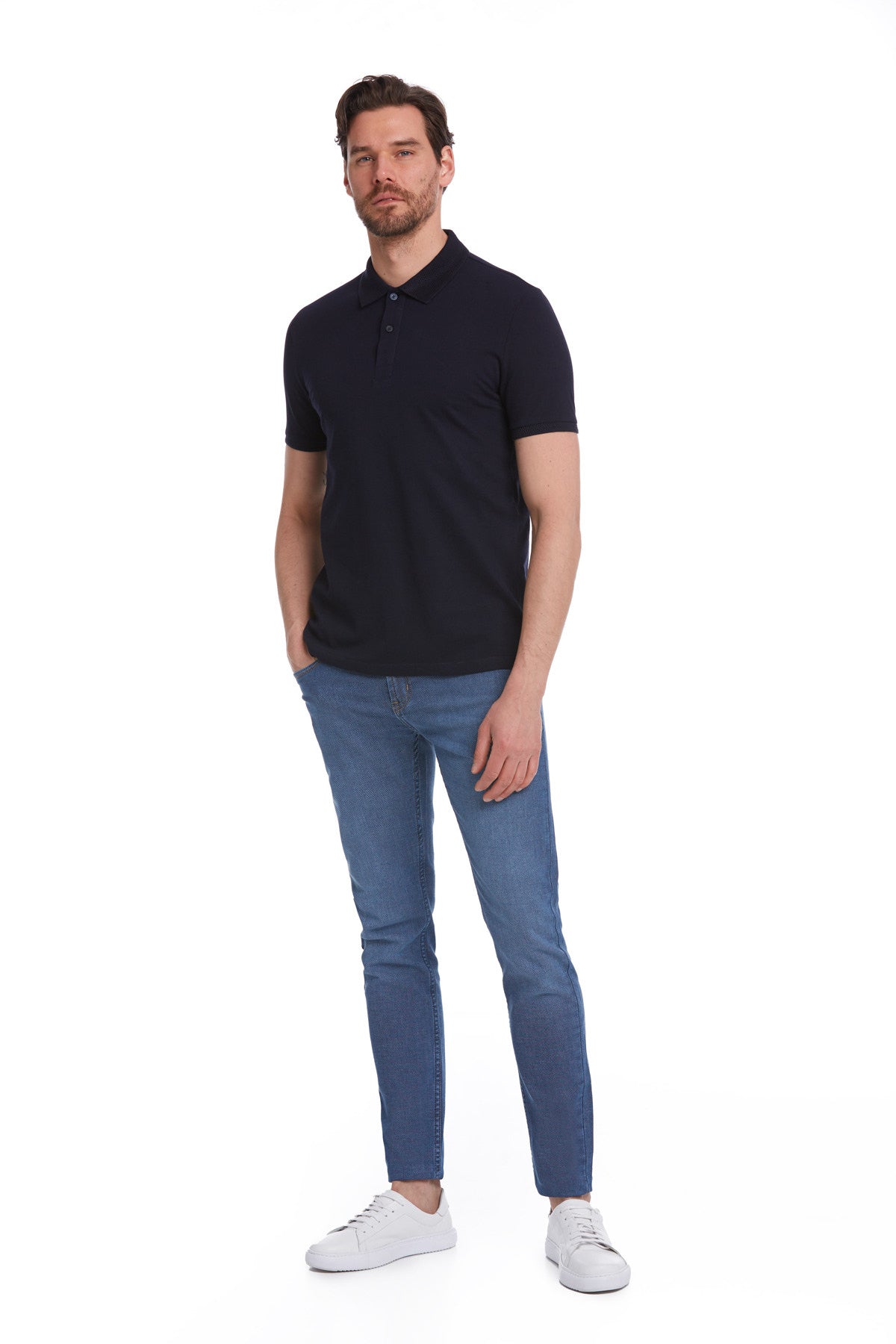 Regular Fit Cotton Basic Navy Polo T-Shirt - MIB