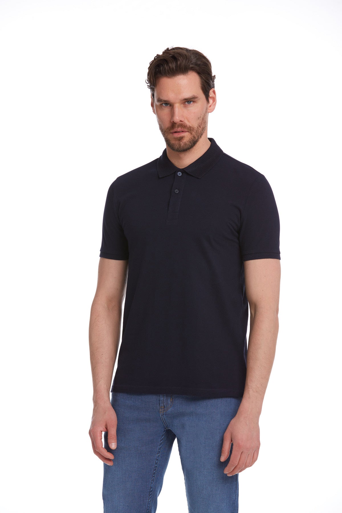 Regular Fit Cotton Basic Navy Polo T-Shirt - MIB