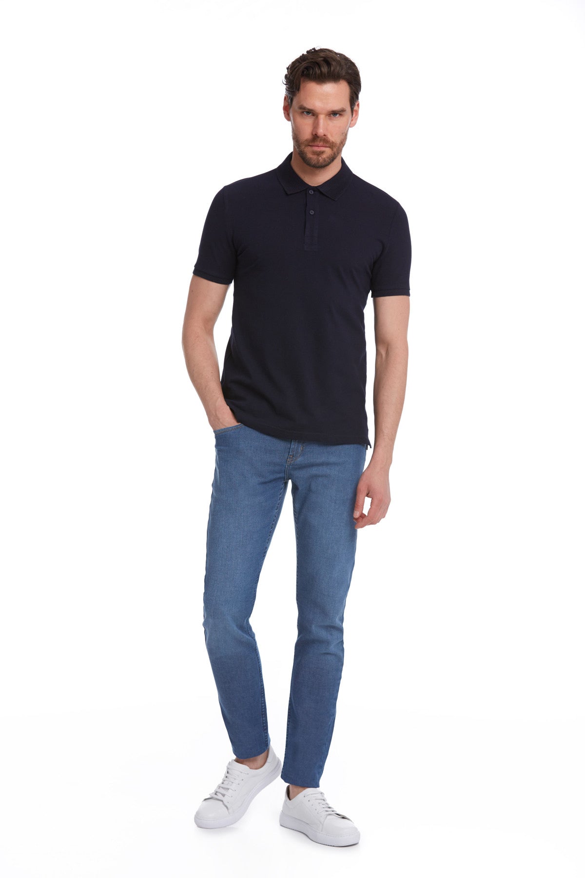 Regular Fit Cotton Basic Navy Polo T-Shirt - MIB