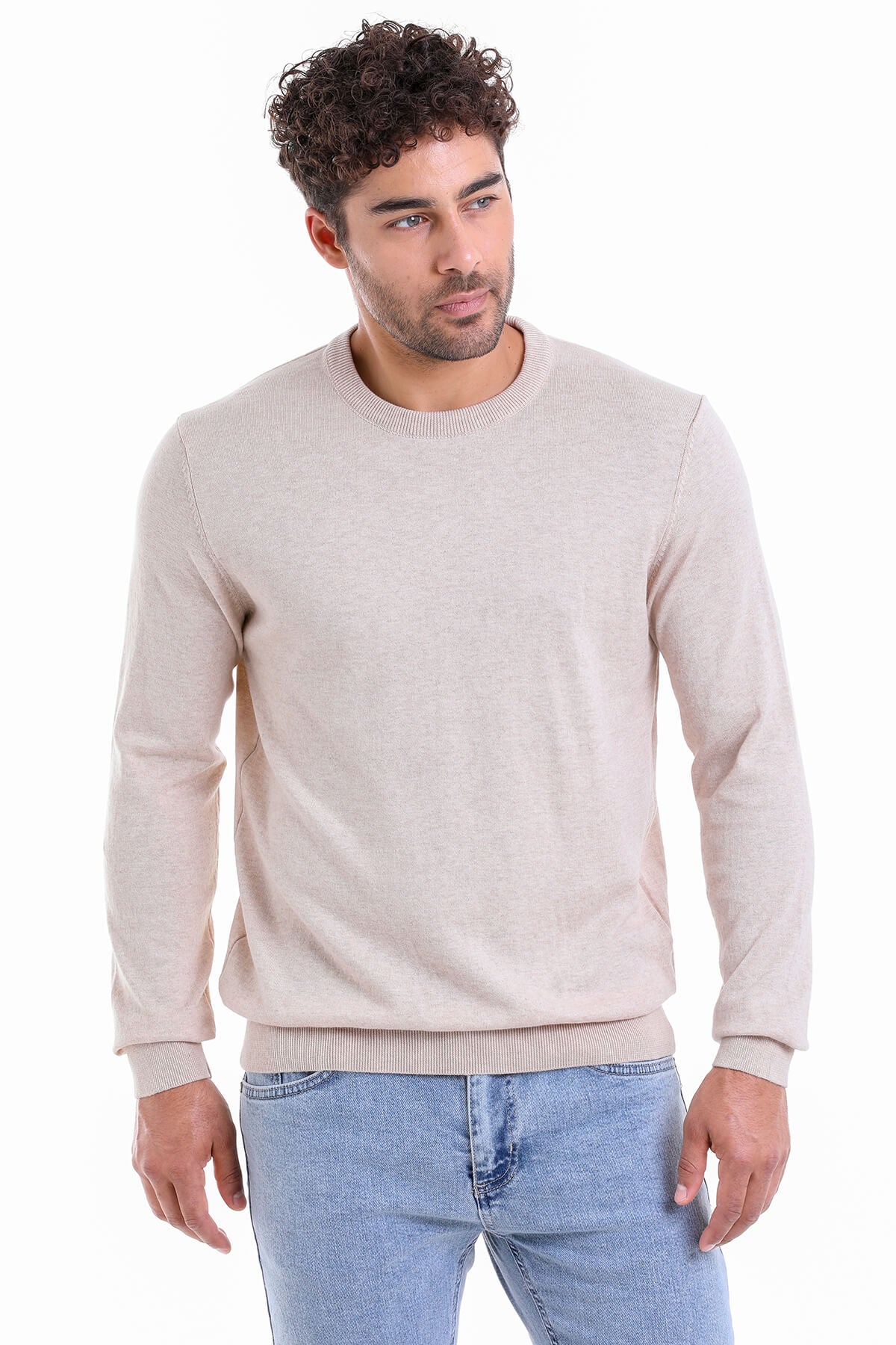 Regular Fit Cotton Beige Crewneck Sweater - MIB