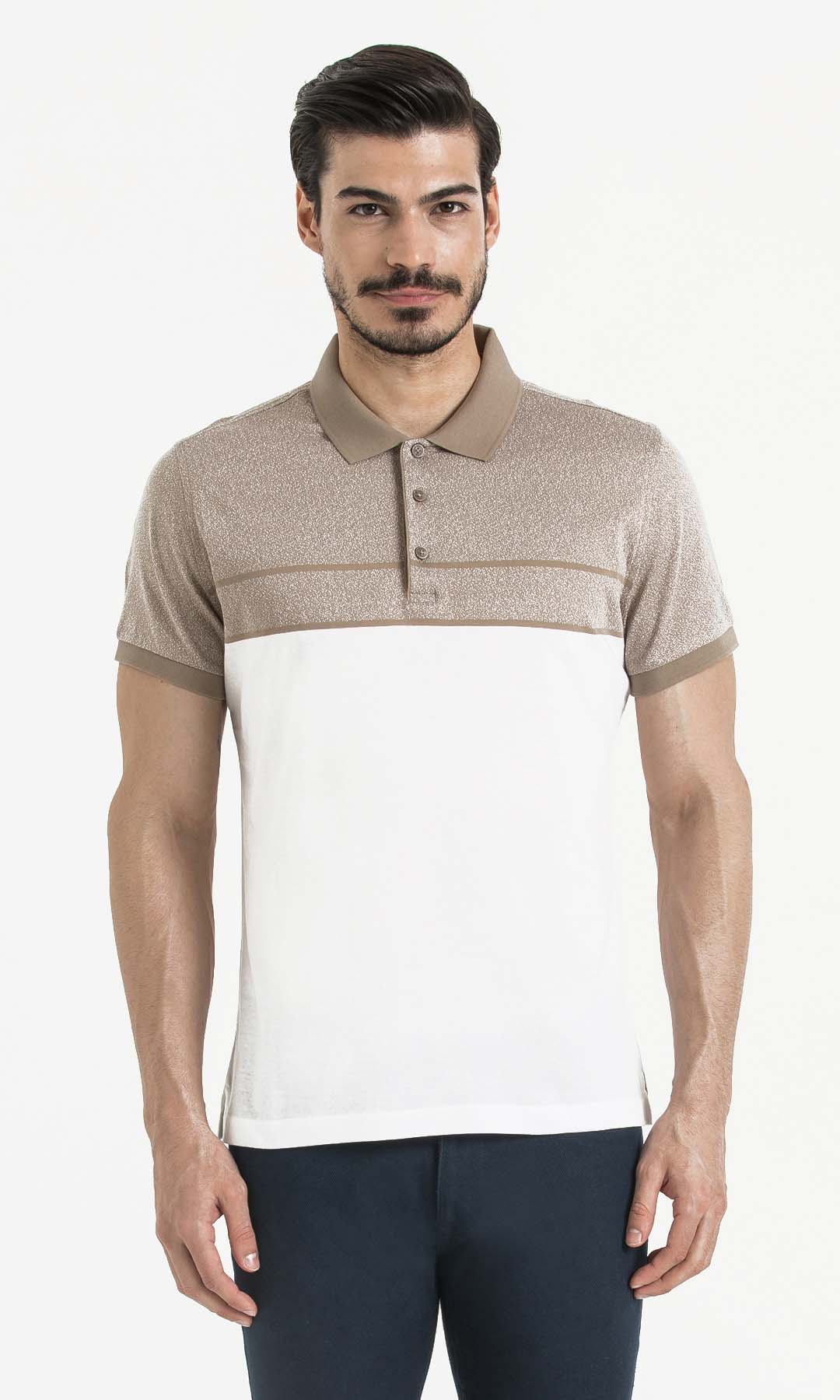 Regular Fit Cotton Beige - White Polo T-Shirt - MIB