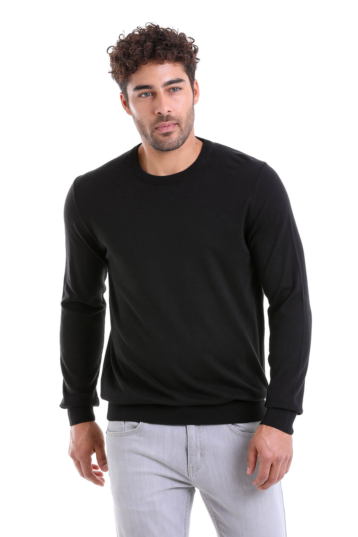 Regular Fit Cotton Black Crewneck Sweater - MIB