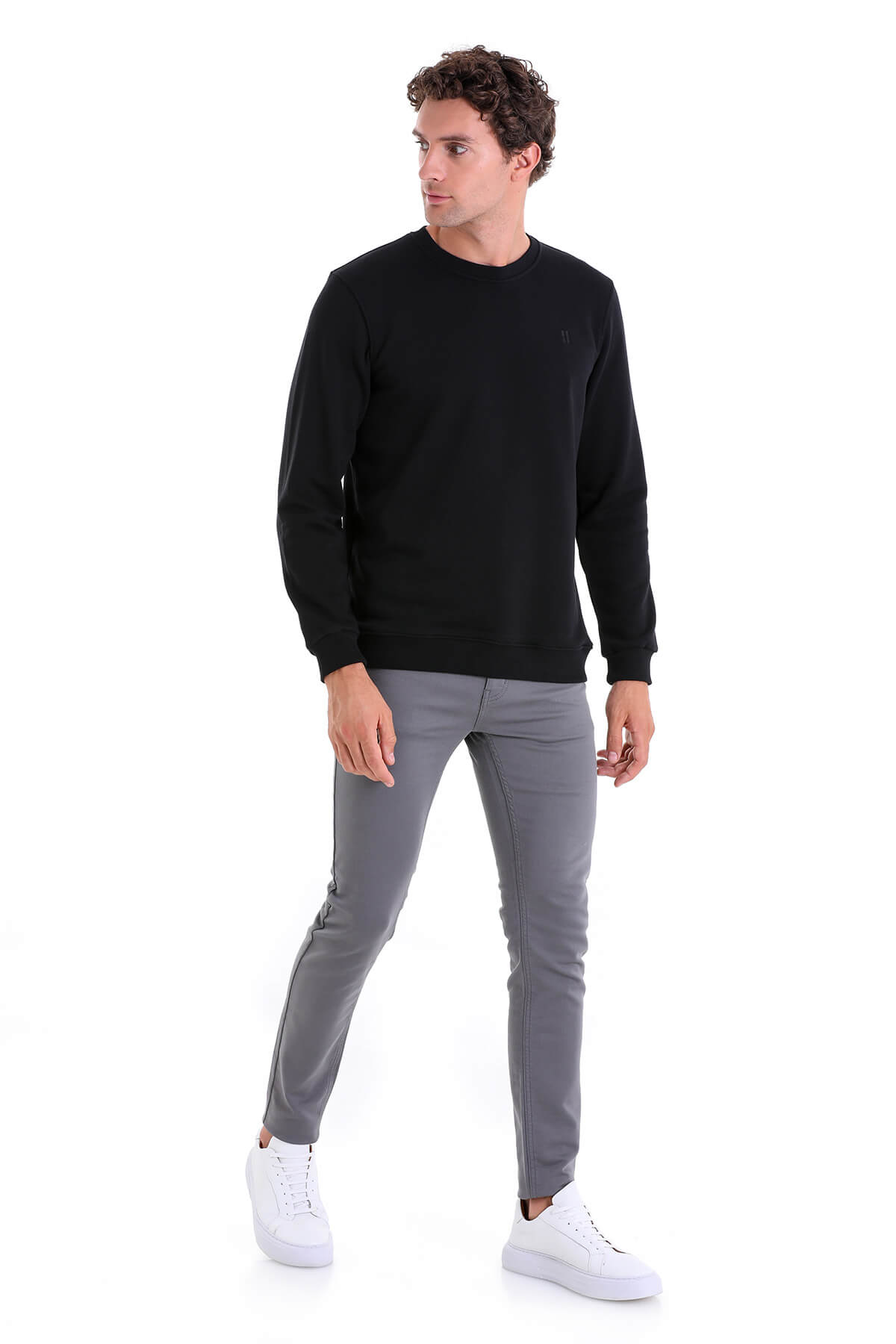 Regular Fit Cotton Blend Black Crewneck Sweatshirt - MIB