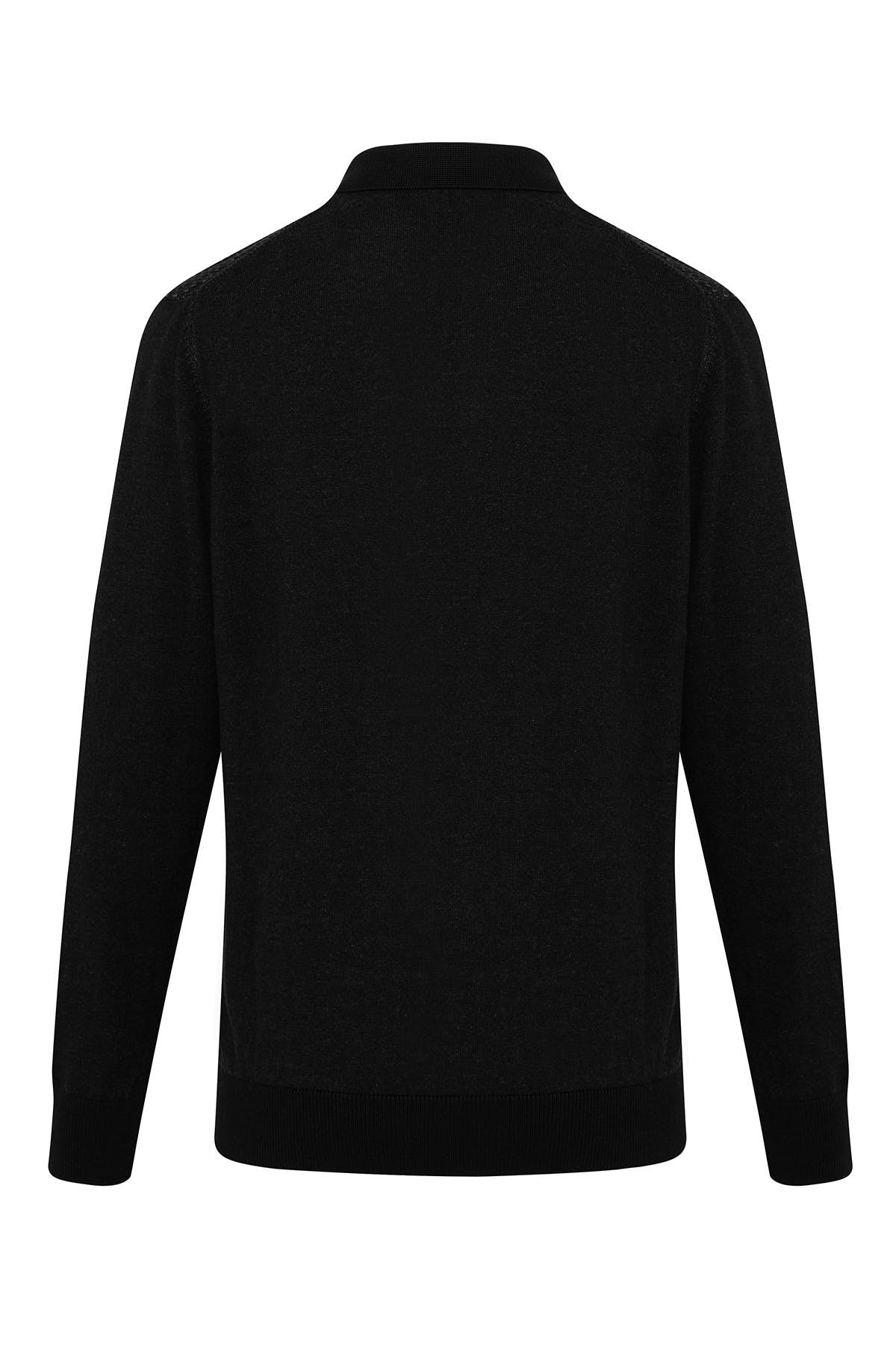 Regular Fit Cotton Blend Black - Gray Polo Sweater - SAYKI