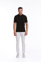 Regular Fit Cotton Blend Black Jacquard Polo T-Shirt - MIB