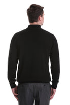 Regular Fit Cotton Blend Black Mock Neck Sweater - SAYKI