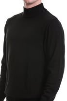 Regular Fit Cotton Blend Black Mock Neck Sweater - SAYKI