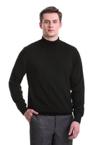 Regular Fit Cotton Blend Black Mock Neck Sweater - SAYKI