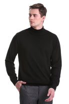 Regular Fit Cotton Blend Black Mock Neck Sweater - SAYKI