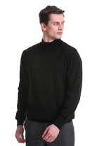 Regular Fit Cotton Blend Black Mock Neck Sweater - SAYKI