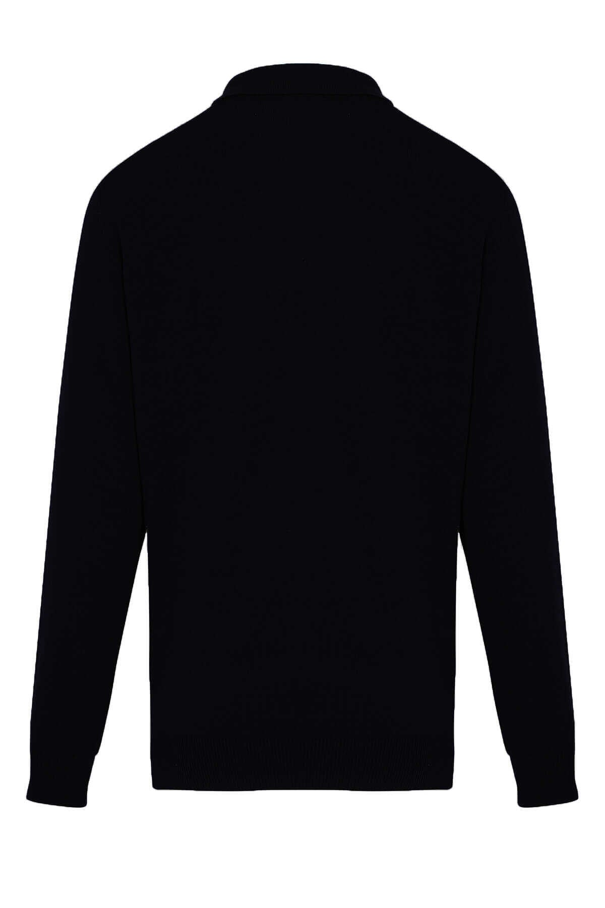 Regular Fit Cotton Blend Black Polo Sweater - SAYKI