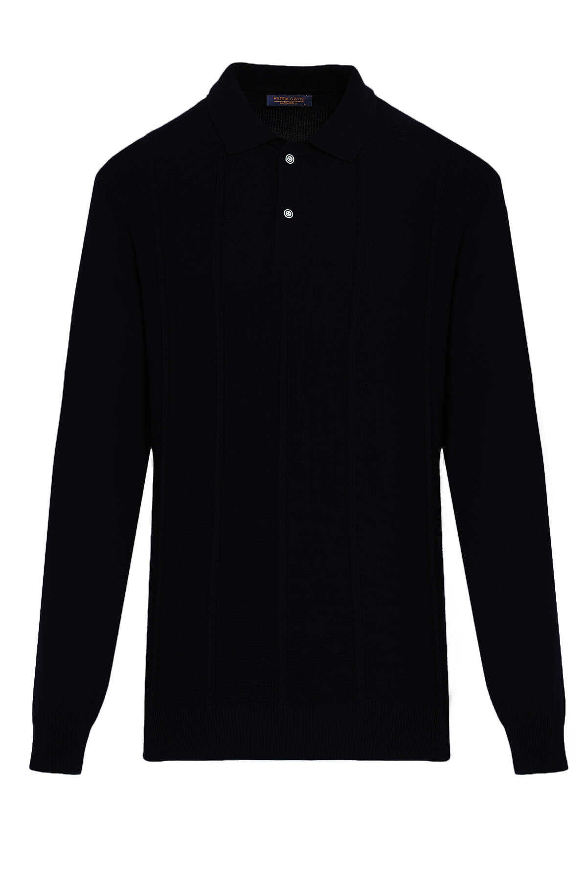 Regular Fit Cotton Blend Black Polo Sweater - SAYKI