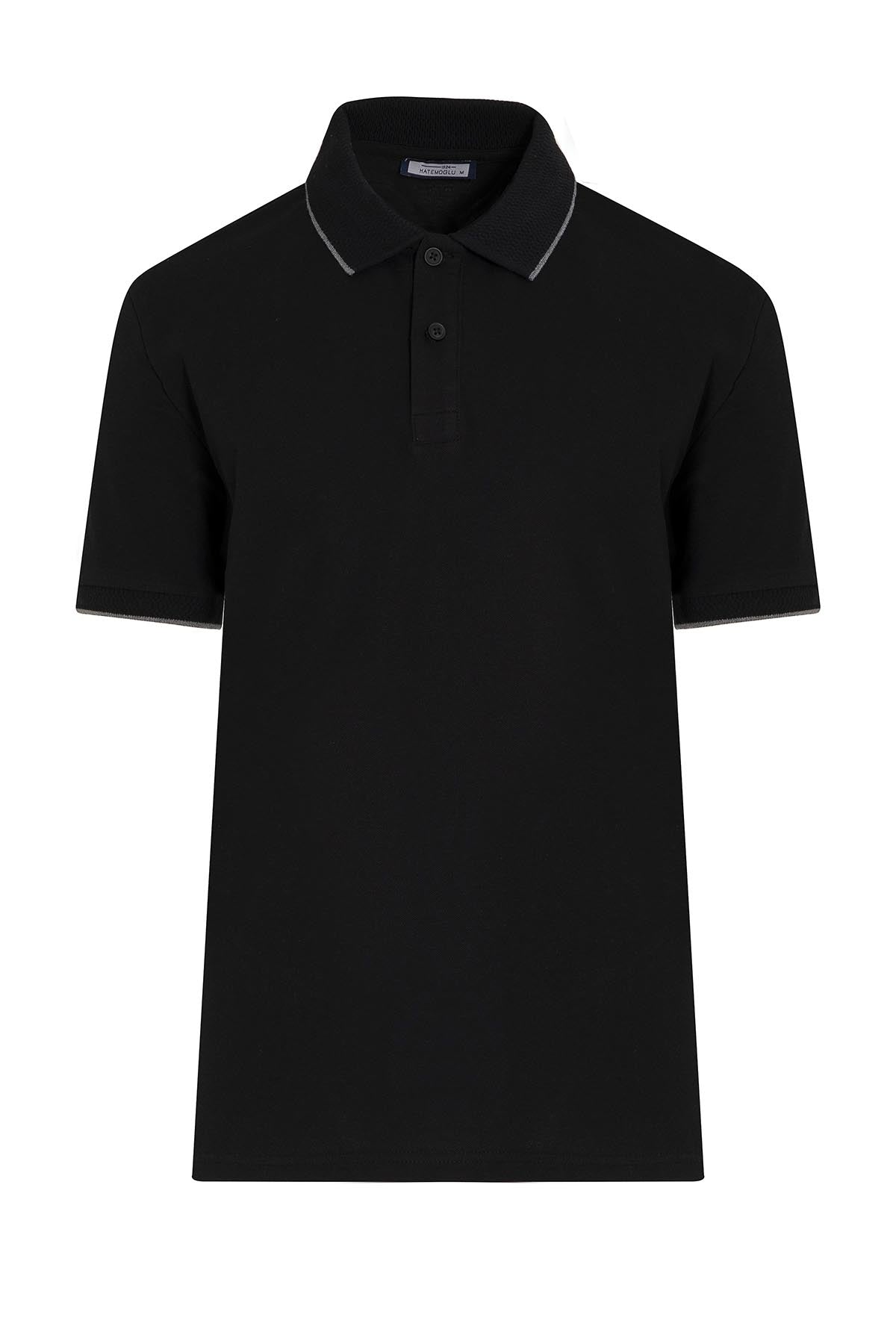 Regular Fit Cotton Blend Black Polo T-Shirt - MIB