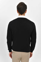 Regular Fit Cotton Blend Black V-Neck Sweater - SAYKI