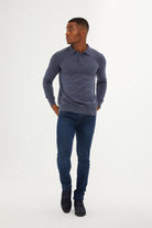 Regular Fit Cotton Blend Blue Polo Sweater - SAYKI