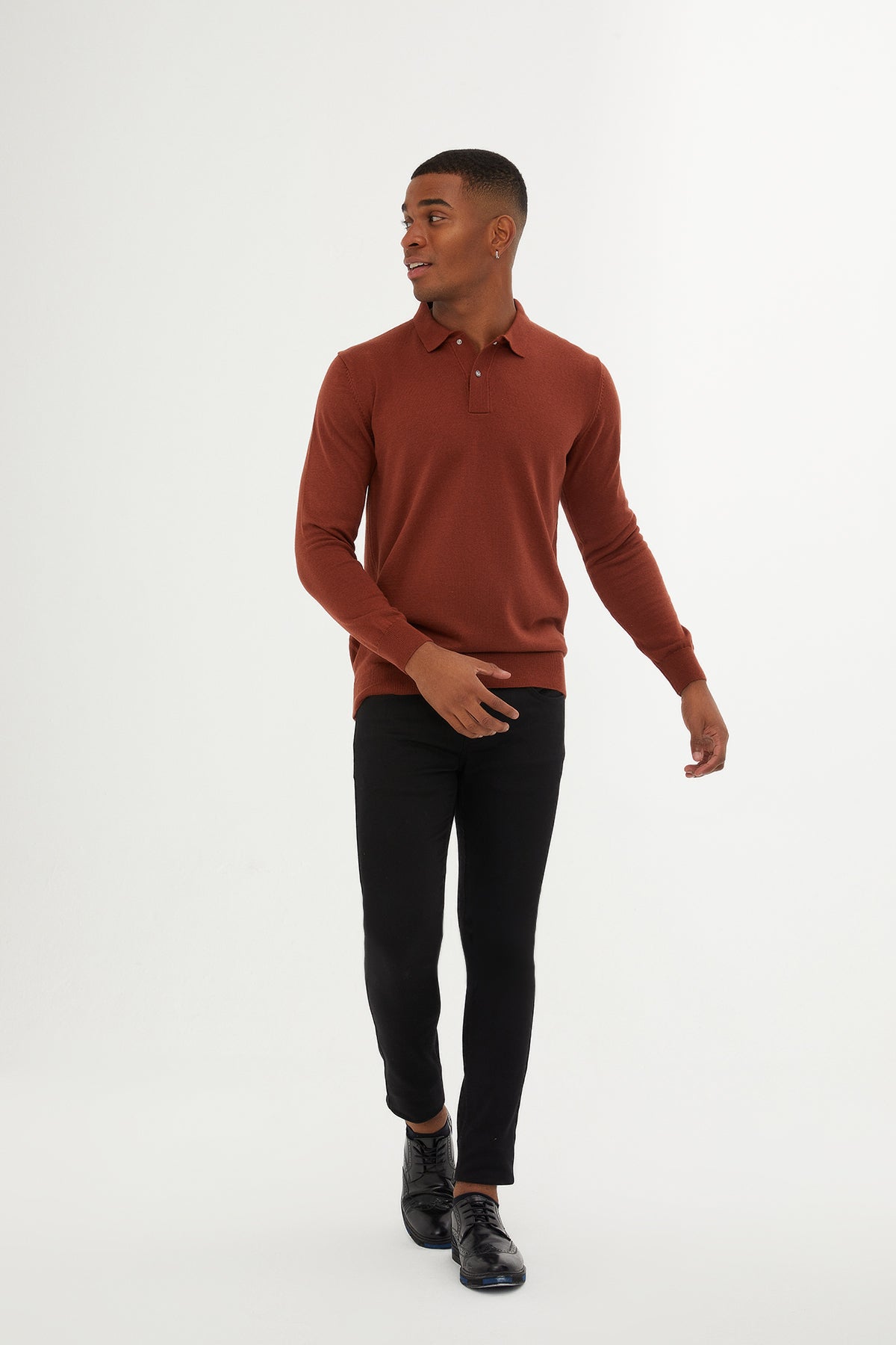 Regular Fit Cotton Blend Brick Polo Sweater - SAYKI