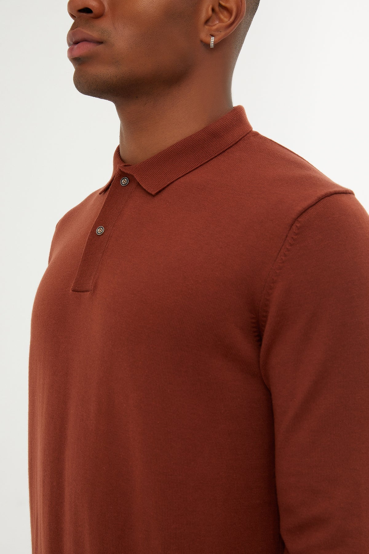 Regular Fit Cotton Blend Brick Polo Sweater - SAYKI