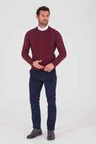 Regular Fit Cotton Blend Burgundy Crewneck Sweater - SAYKI